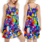 Cat Colorful Rainbow V-Neck Sleeveless Cami Dress For Beach Trips And Charming Warm Weather Outfits