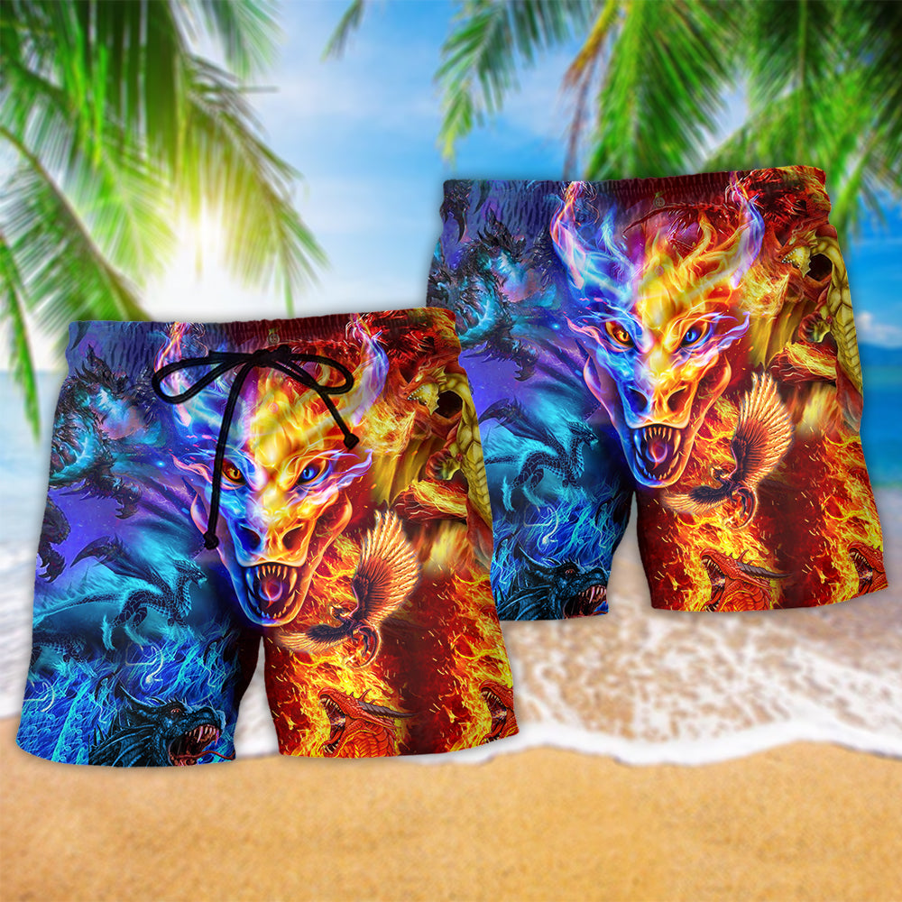Dragon Fire And Water Beach Shorts Print Detail For Coastal Adventures And Resort Trips