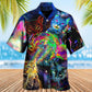 Glowing Neon Cat Psychedelic Galaxy Hawaiian Shirt Design Detail For Sunny Adventures And Casual Wear