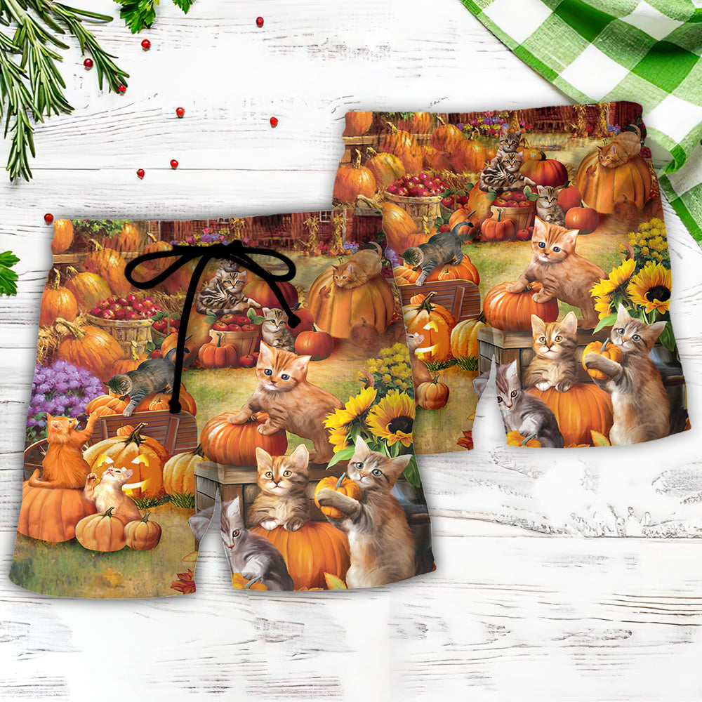 Thanksgiving Cat Happy Wishes Beach Shorts For Festive Outdoor Style