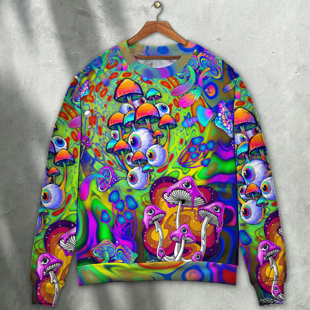 Colorful Hippie Mushroom Trippy Sweater For Free Spirited Outfits Holidays And Everyday Comfort