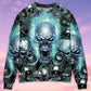 Blue Flame Screaming Skull Sweater For Alternative Outfits Seasonal Events And Everyday Comfort