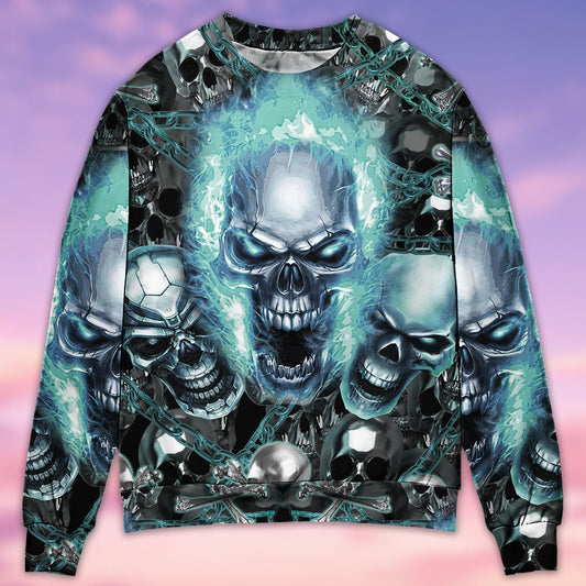 Blue Flame Screaming Skull Sweater For Alternative Outfits Seasonal Events And Everyday Comfort