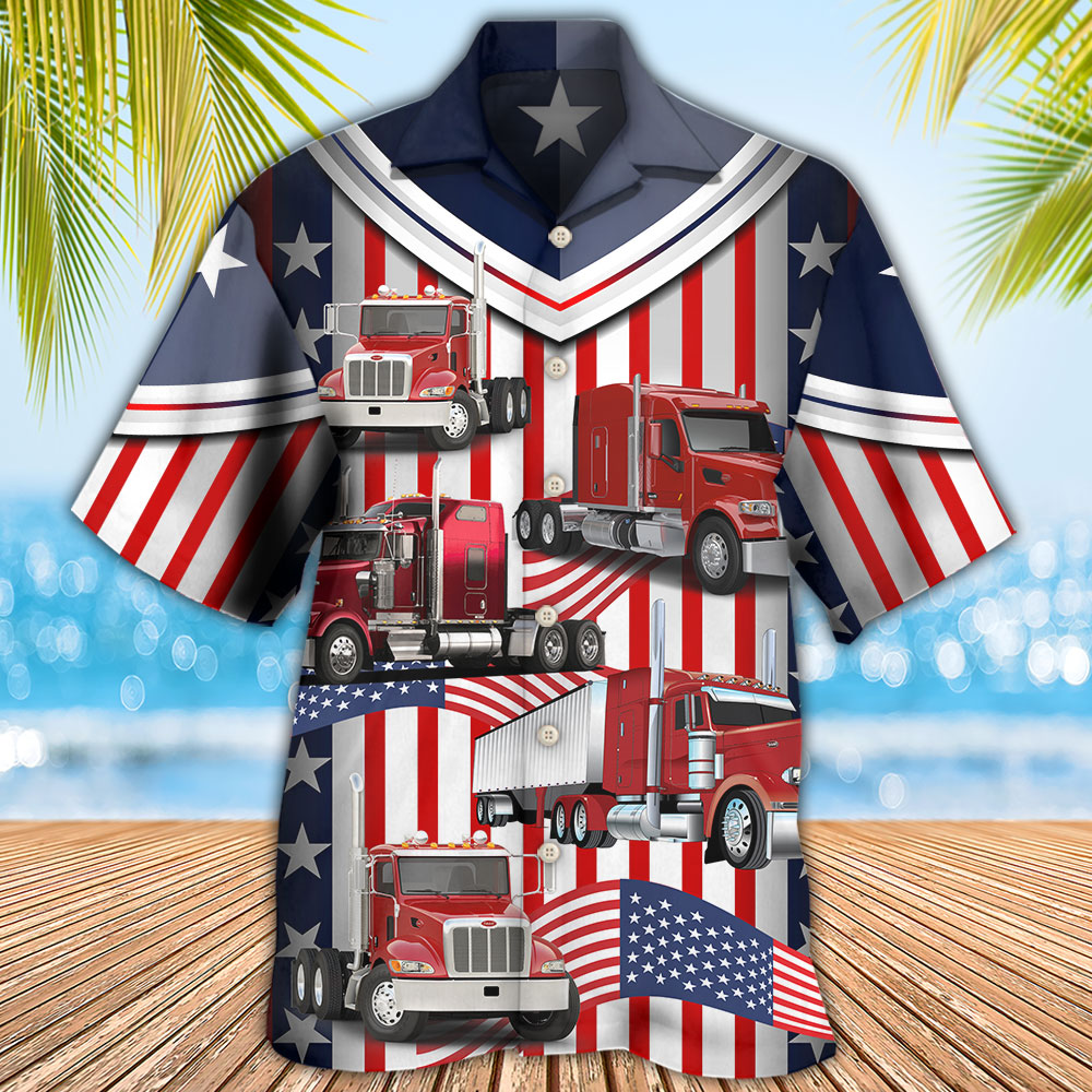 USA Flag Trucker Lifestyle Hawaiian Shirt For Summer Vacation And Beach Travel