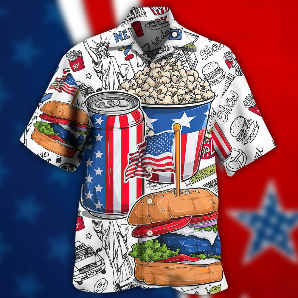 Patriotic Food Independence Day Celebration Hawaiian Shirt Artwork Detail For Resort Trips And Outdoor Activities