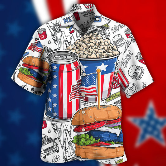 Patriotic Food Independence Day Celebration Hawaiian Shirt Artwork Detail For Resort Trips And Outdoor Activities