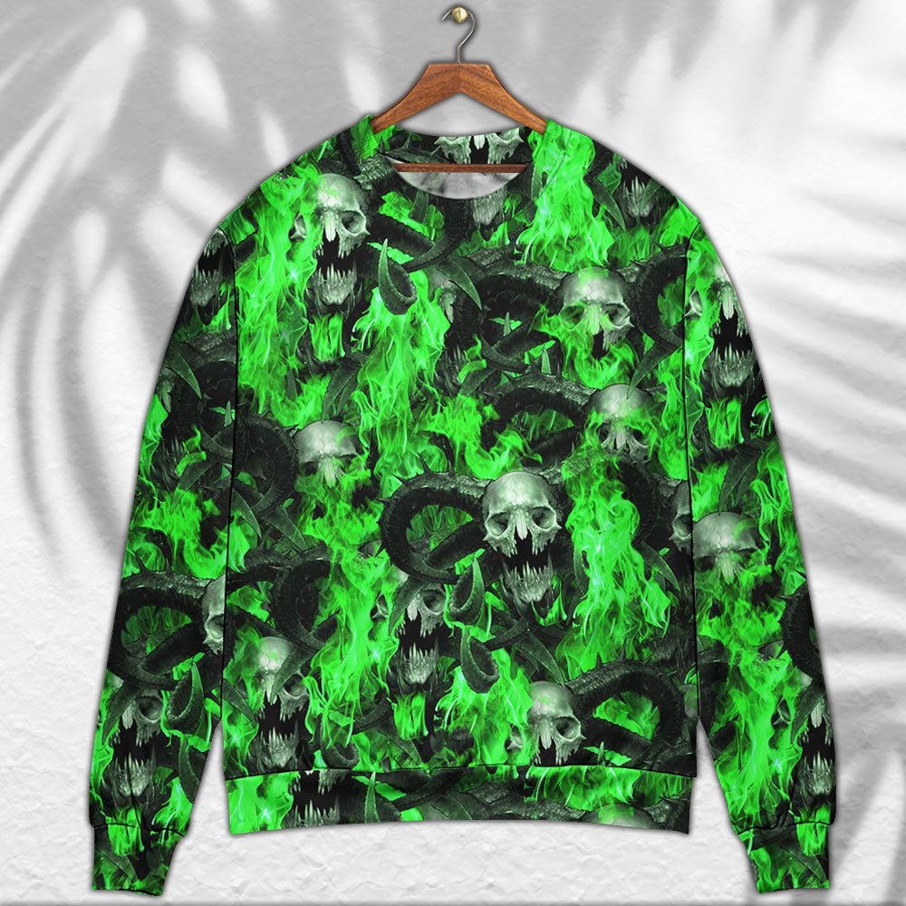 Green Flame Skull Burning Sweater For Alternative Outfits Seasonal Events And Everyday Comfort
