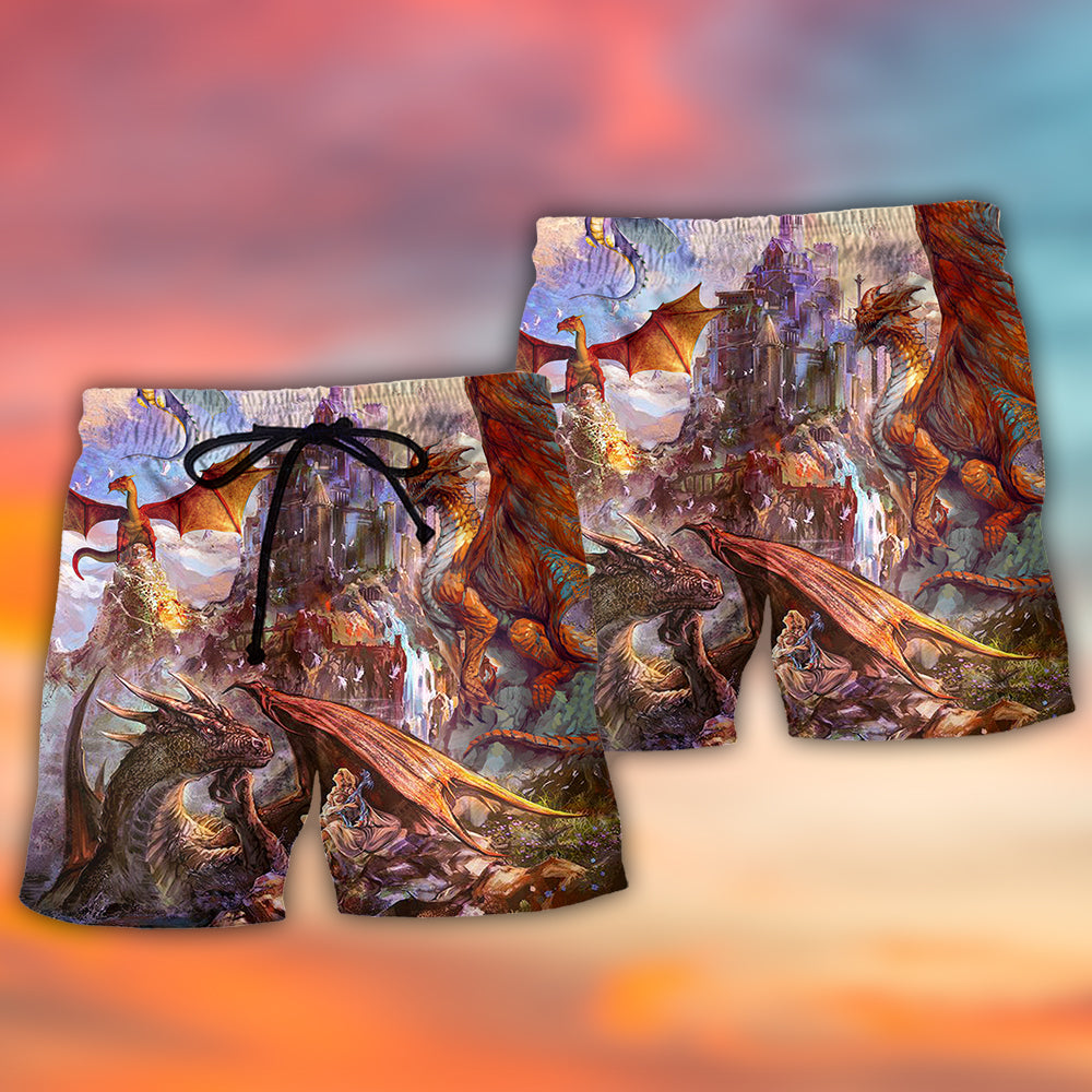 Dragon Fantasy Beach Shorts Pattern Detail For Cruise Vacations And Vacation Ready Style