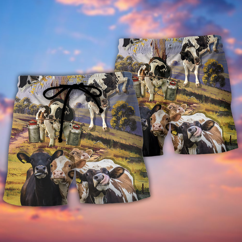 Landscape Cow Dance Beach Shorts Pattern Detail For Seaside Leisure And Laid Back Styling