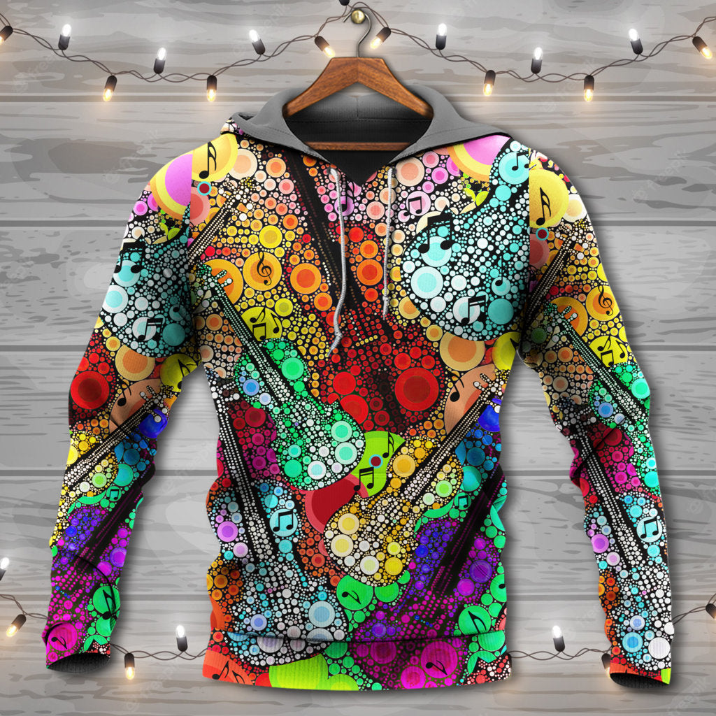 Colorful Guitar Scroll Bubble Hoodie For Rehearsals Weekend Outings And Comfortable Streetwear