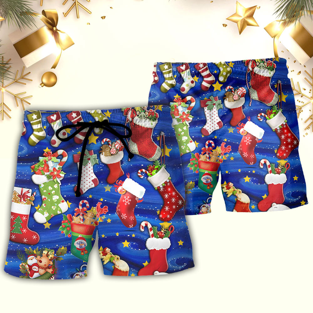 Christmas Socks Tree Beach Shorts Pattern Detail For Island Trips And Easy Warm Weather Wear