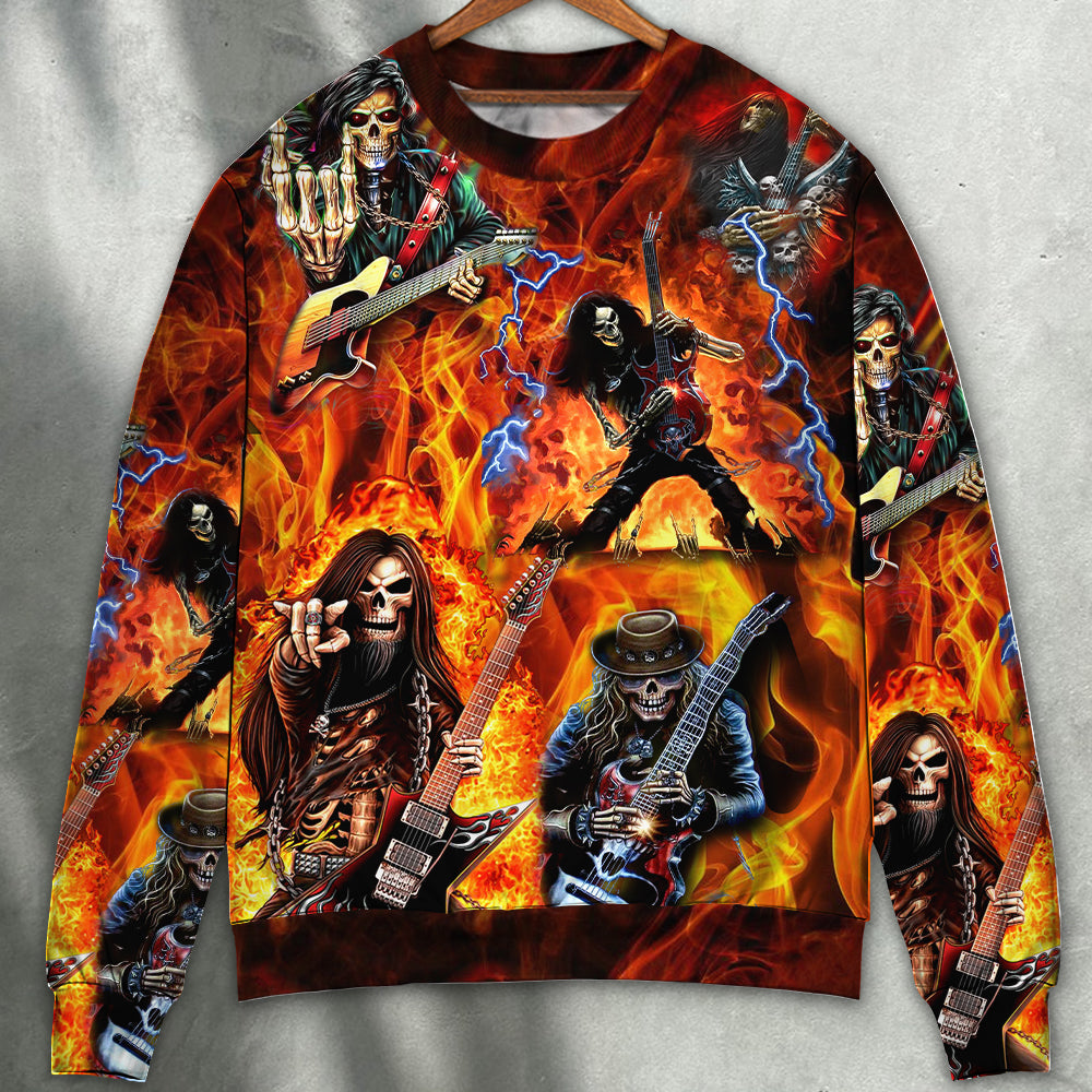 Guitar Skull Fire Hot Sweater For Fantasy Fans Casual Outings And Weekend Adventures