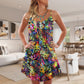 Smiling Colorful Cat Style V-Neck Sleeveless Cami Dress For Festivals Parties And Fun Warm Weather Outfits