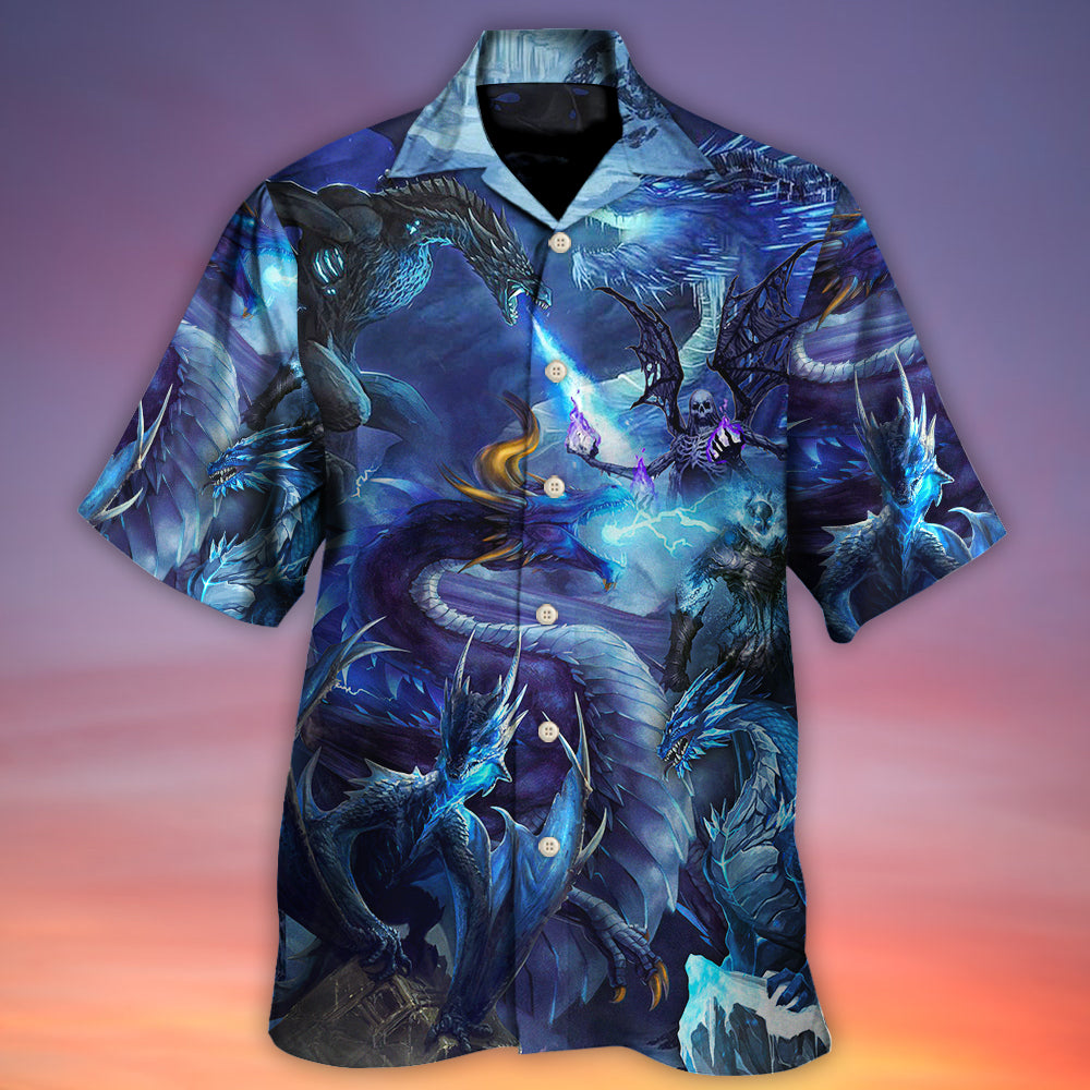 Blue Dragon Skull Fire Lightning Hawaiian Shirt Design View For Casual Summer Styling