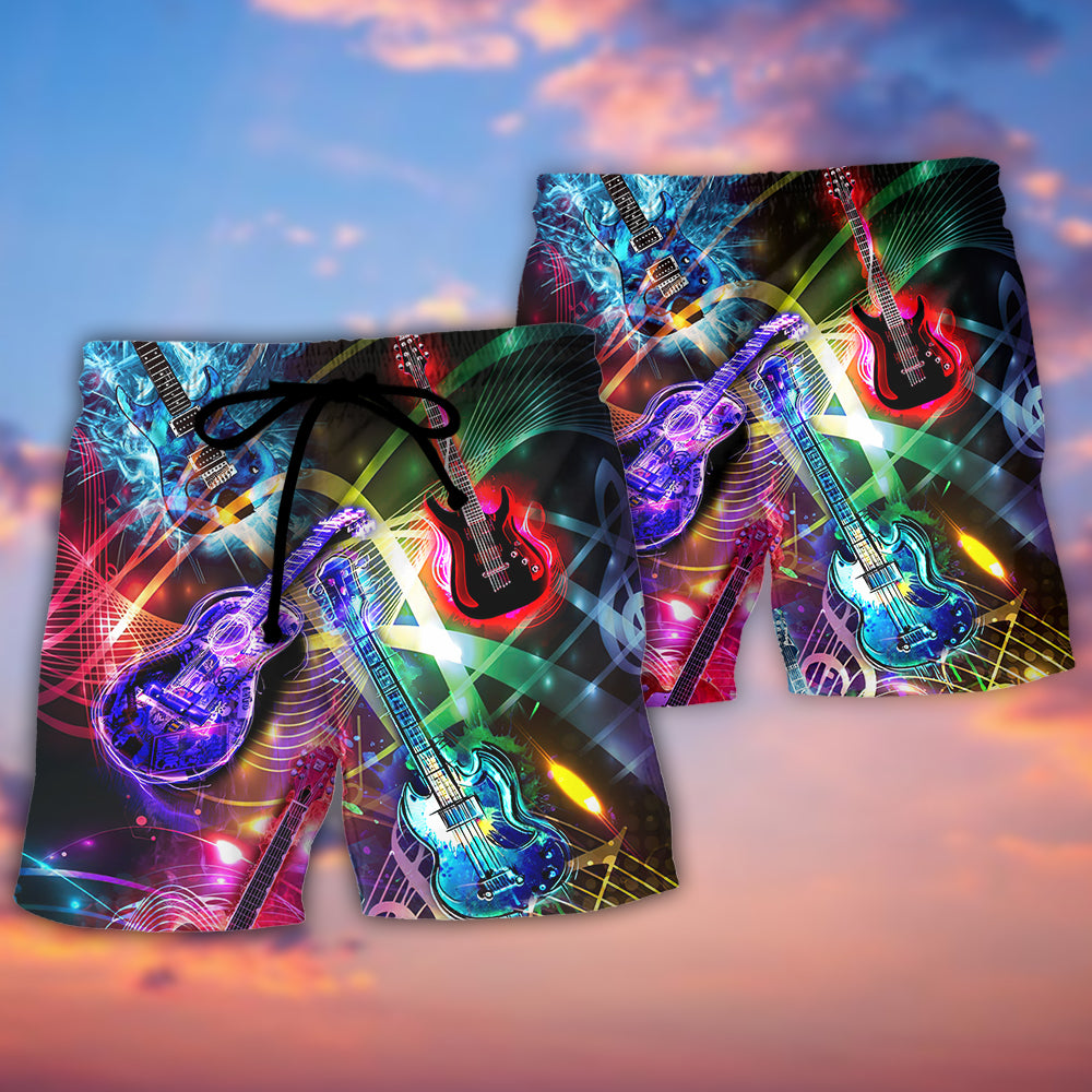 Neon Guitar Music Inspiration Beach Shorts Print View For Coastal Escapes And Casual Outings