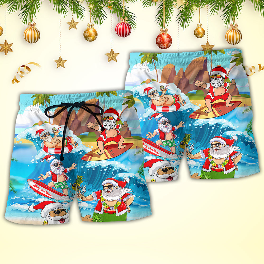 Christmas Coastal Santa Beach Shorts Pattern Detail For Tropical Escapes And Lightweight Summer Style