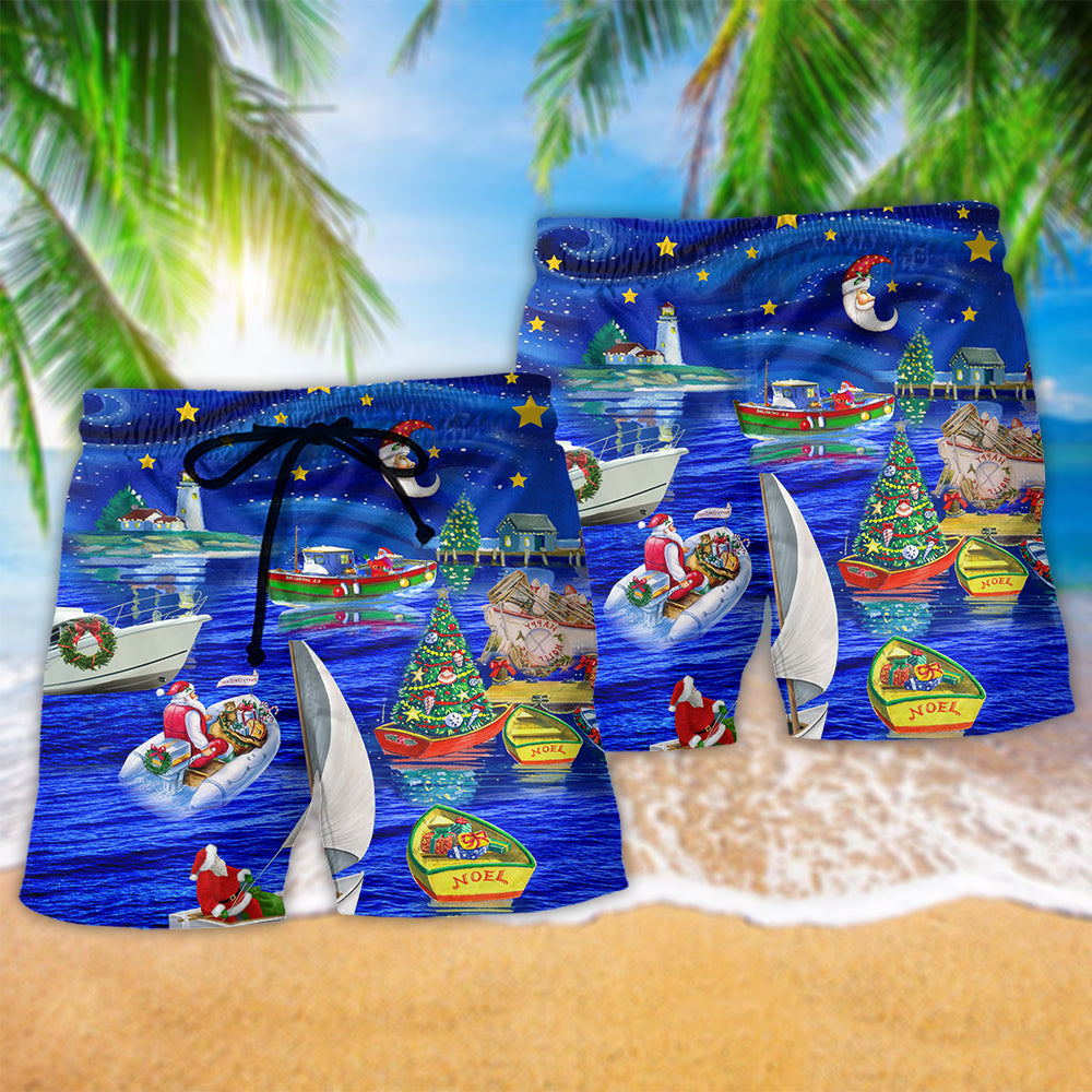 Christmas Coming Joy Beach Shorts Pattern View For Warm Weather Holiday Outfits