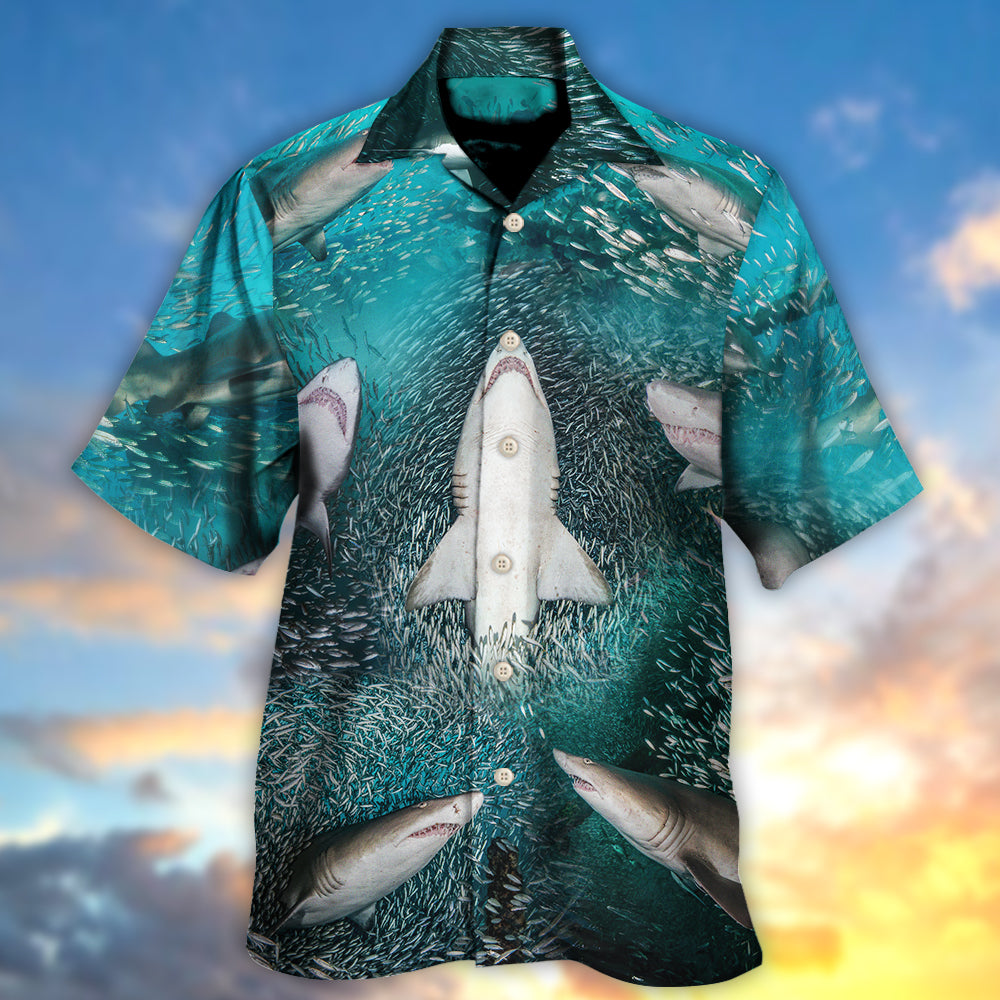 Shark's Buffet Thousands Sardines Hawaiian Shirt For Poolside Relaxation And Sunny Getaways