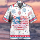 Flamingo Independence Day Star American Hawaiian Shirt Artwork Detail For Tropical Trips And Casual Outings