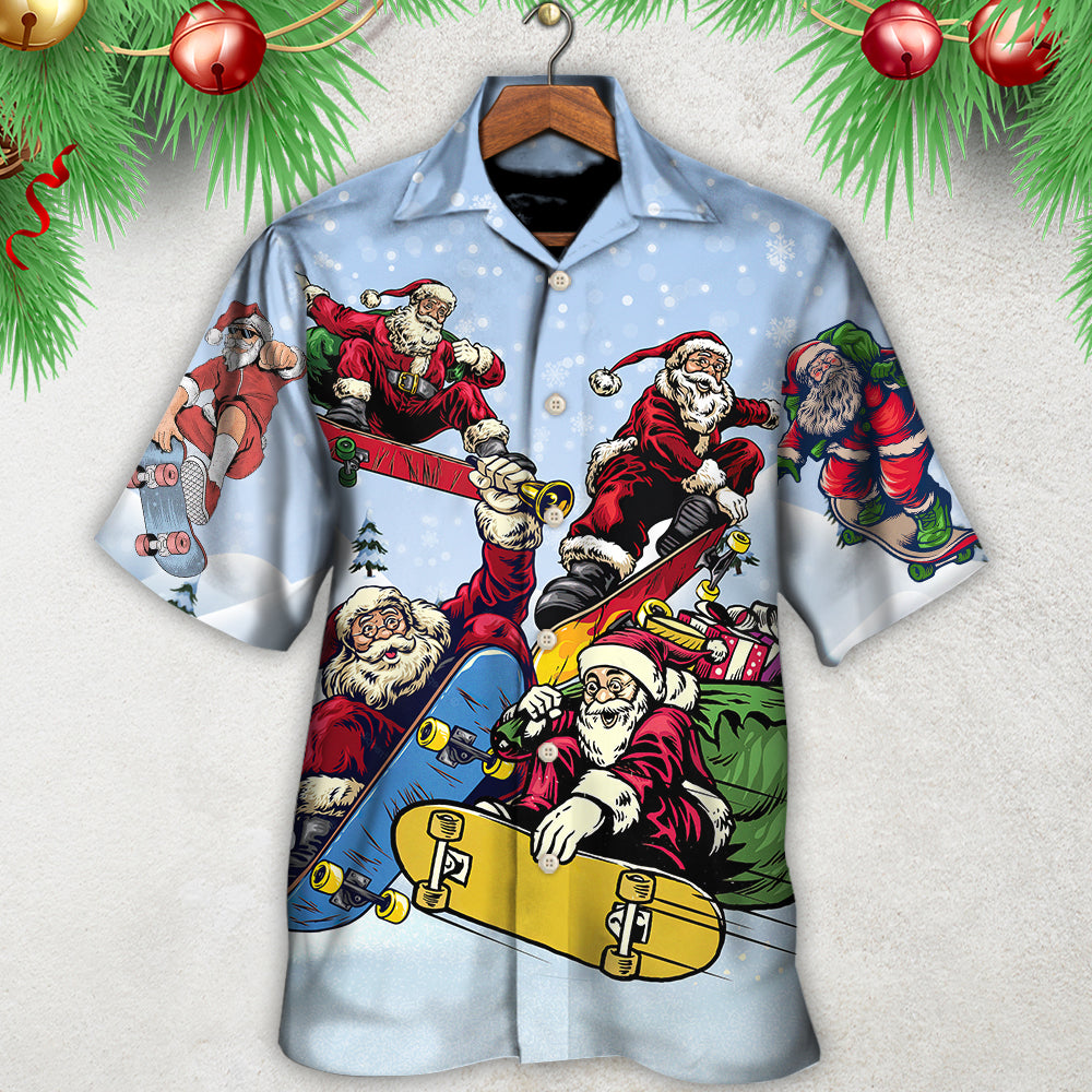 Christmas Santa Skateboard Snow Hawaiian Shirt Creative Print View For Resort Wear