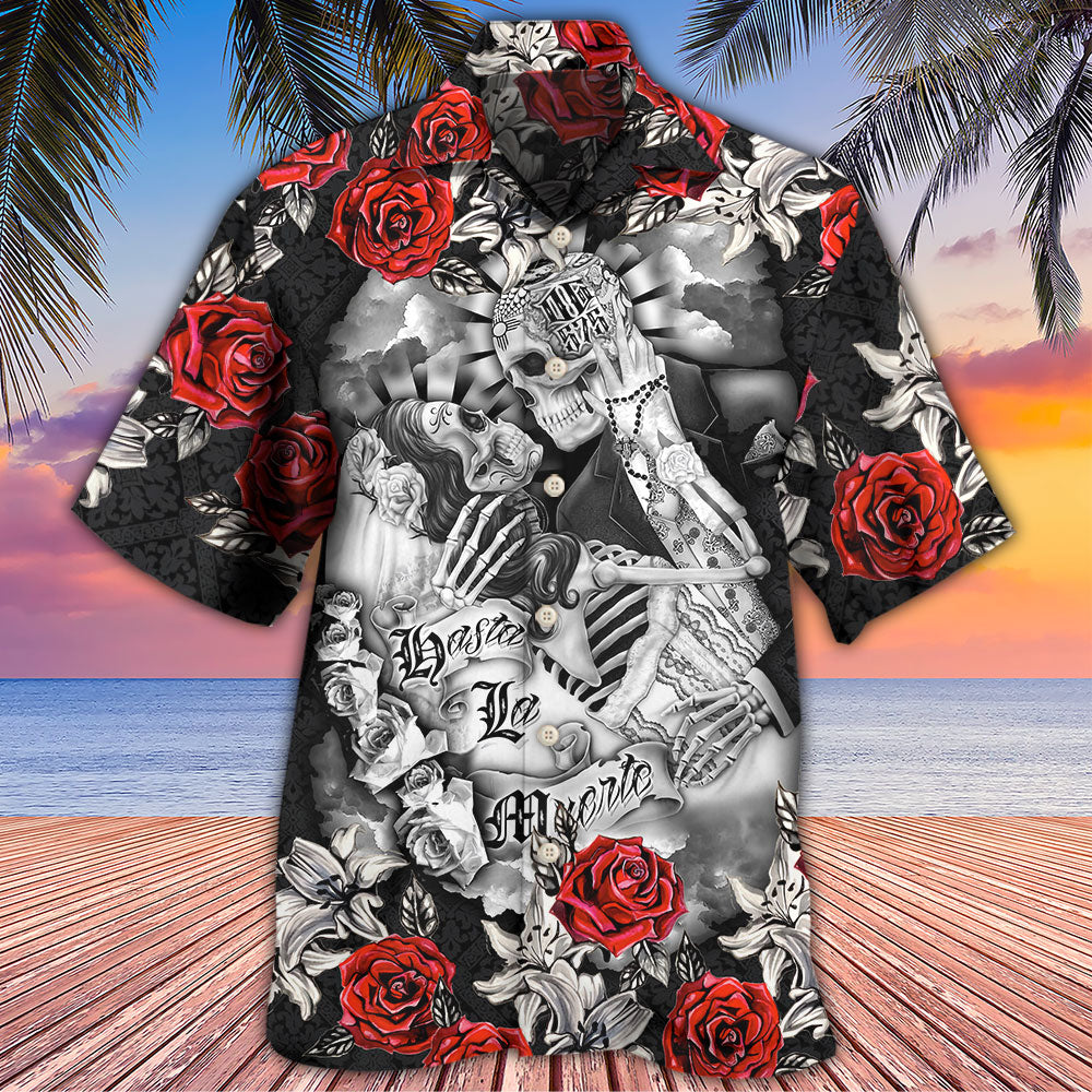 Dark Skull Valentine Romance Hawaiian Shirt Pattern Detail For Summer Holidays And Outdoor Fun
