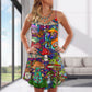 Hippie Mushroom Peace Lover V-Neck Sleeveless Cami Dress For Summer Getaways Parties And Expressive Hippie Style