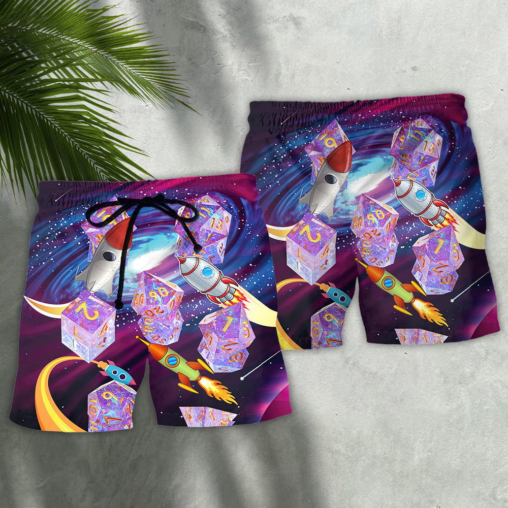 D20 Galaxy Space Journey Beach Shorts Pattern View For Creative Warm Weather Outfits