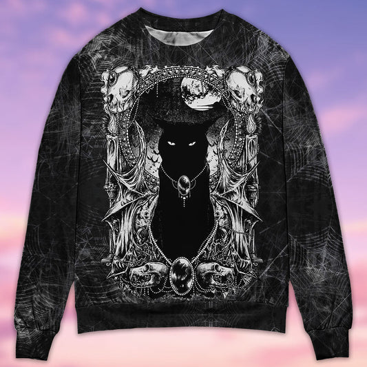 Black Cat Spooky Movie Night Sweater For Animal Lovers Casual Wear Holidays And Thoughtful Gifting
