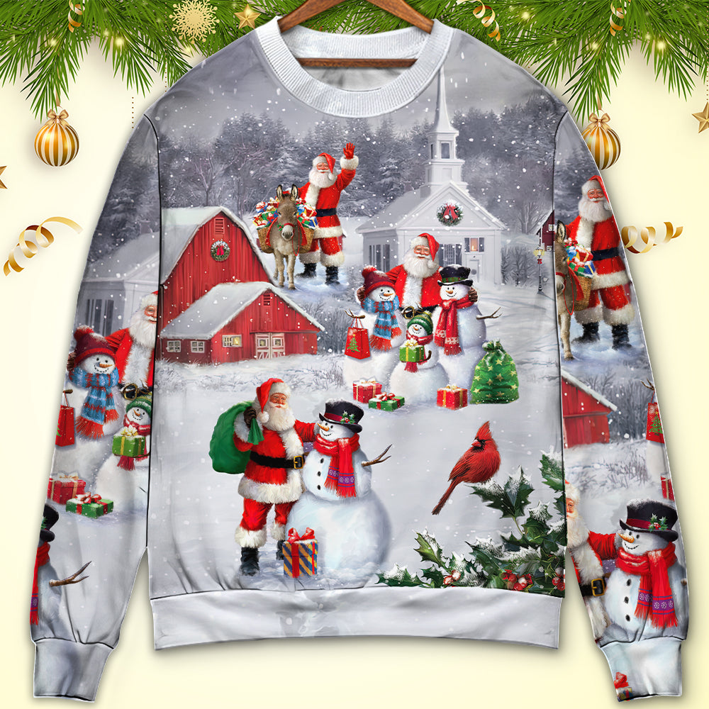 Christmas Santa Snowman Family Town Sweater For Holiday Travel Winter Outings And Cheerful Gift Giving