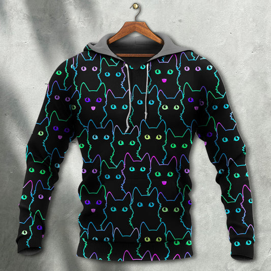 Cute Neon Kitten Glow Hoodie For Everyday Wear Outdoor Adventures And Comfortable Style