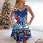 Christmas Skull Holiday Theme V-Neck Sleeveless Cami Dress For Holiday Parties And Relaxed Vacation Wear