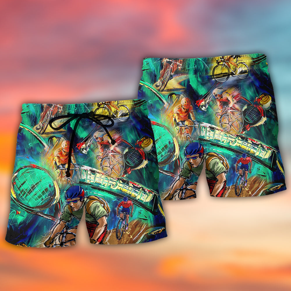 Cycling And Tennis Abstract Painting Lover Beach Shorts Design Detail For Weekend Getaways And Beach Days