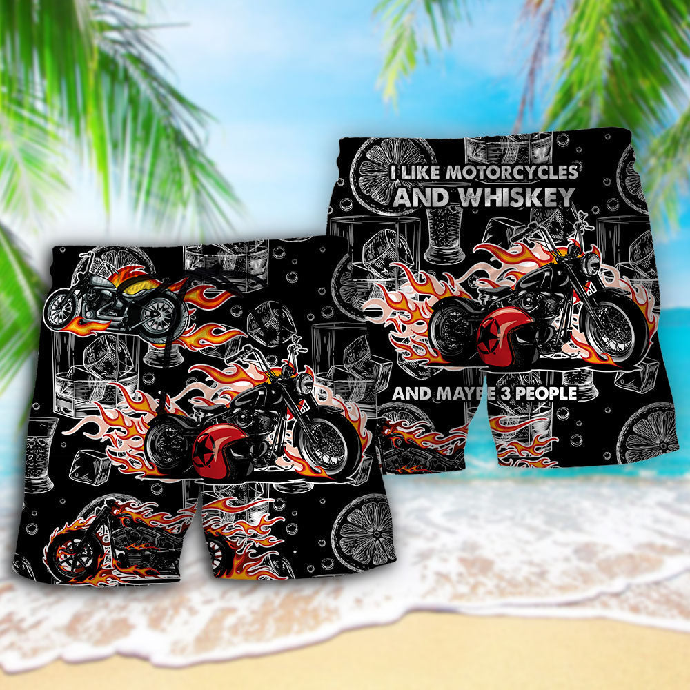 Motorcycle Whiskey Lover Beach Shorts Artwork Detail For Tropical Travel And Everyday Wear