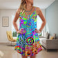 Hippie Funny Octopus Colorful Tie Dye V-Neck Sleeveless Cami Dress For Vacations And Casual Warm Weather Wear