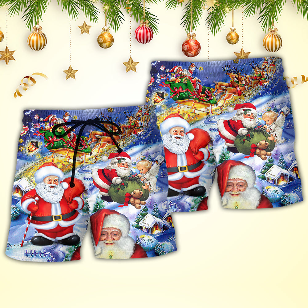 Cute Funny Santa Holiday Beach Shorts Design View For Summer Events And Coastal Getaways