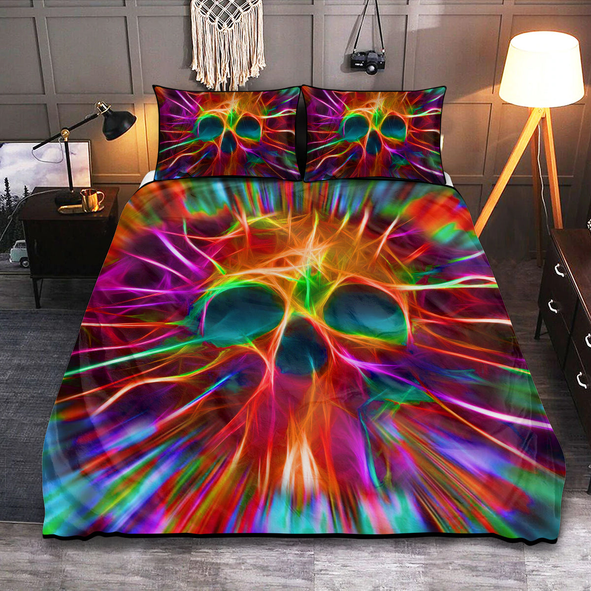 Rainbow Skull Love Bedding Cover For Gothic Bedroom Decor