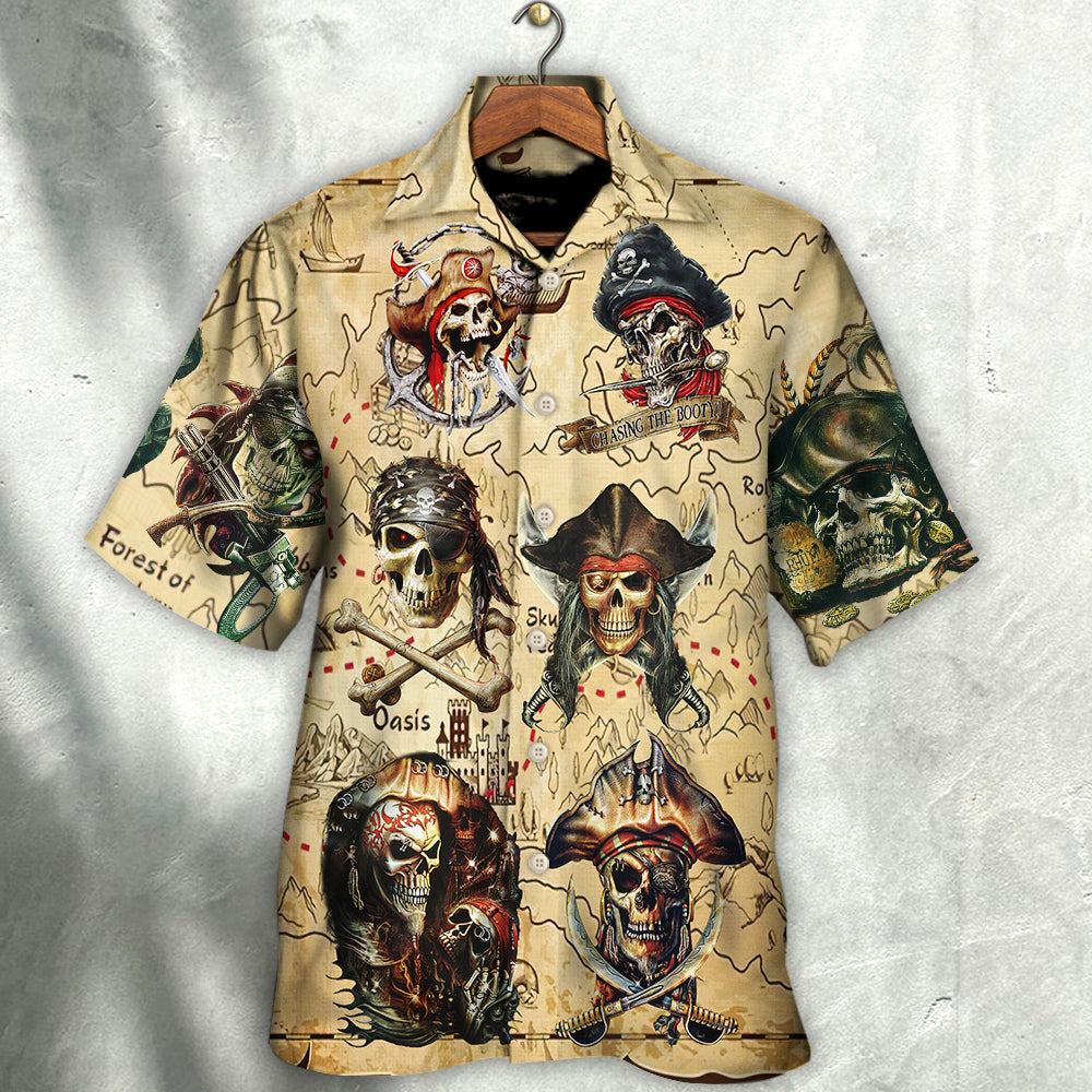 Pirate Chasing Treasure Hawaiian Shirt Summer Design Detail For Coastal Travel
