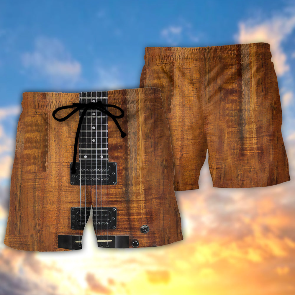 Acoustic Electric Guitar Beach Shorts Design Detail For Casual Warm Weather Outfits