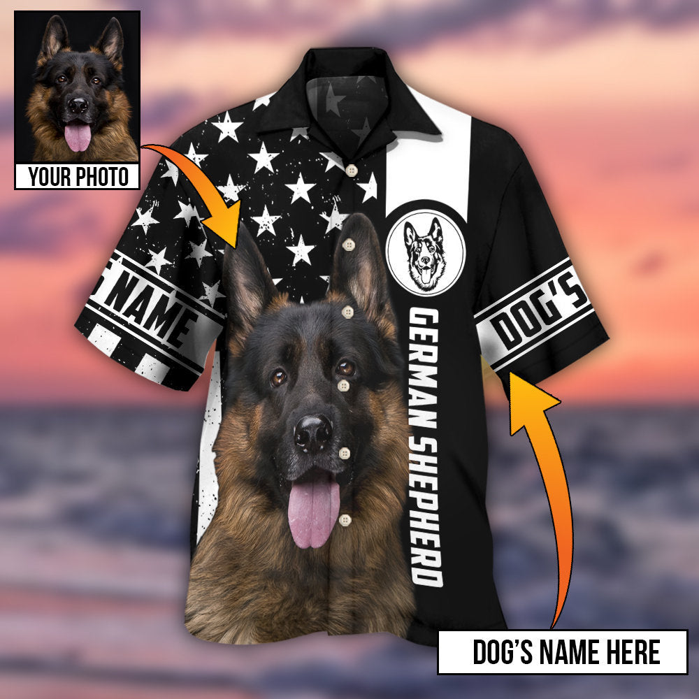 German Shepherd Strong Dog Personalized Photo Hawaiian Shirt Pattern Detail For Vacation Style