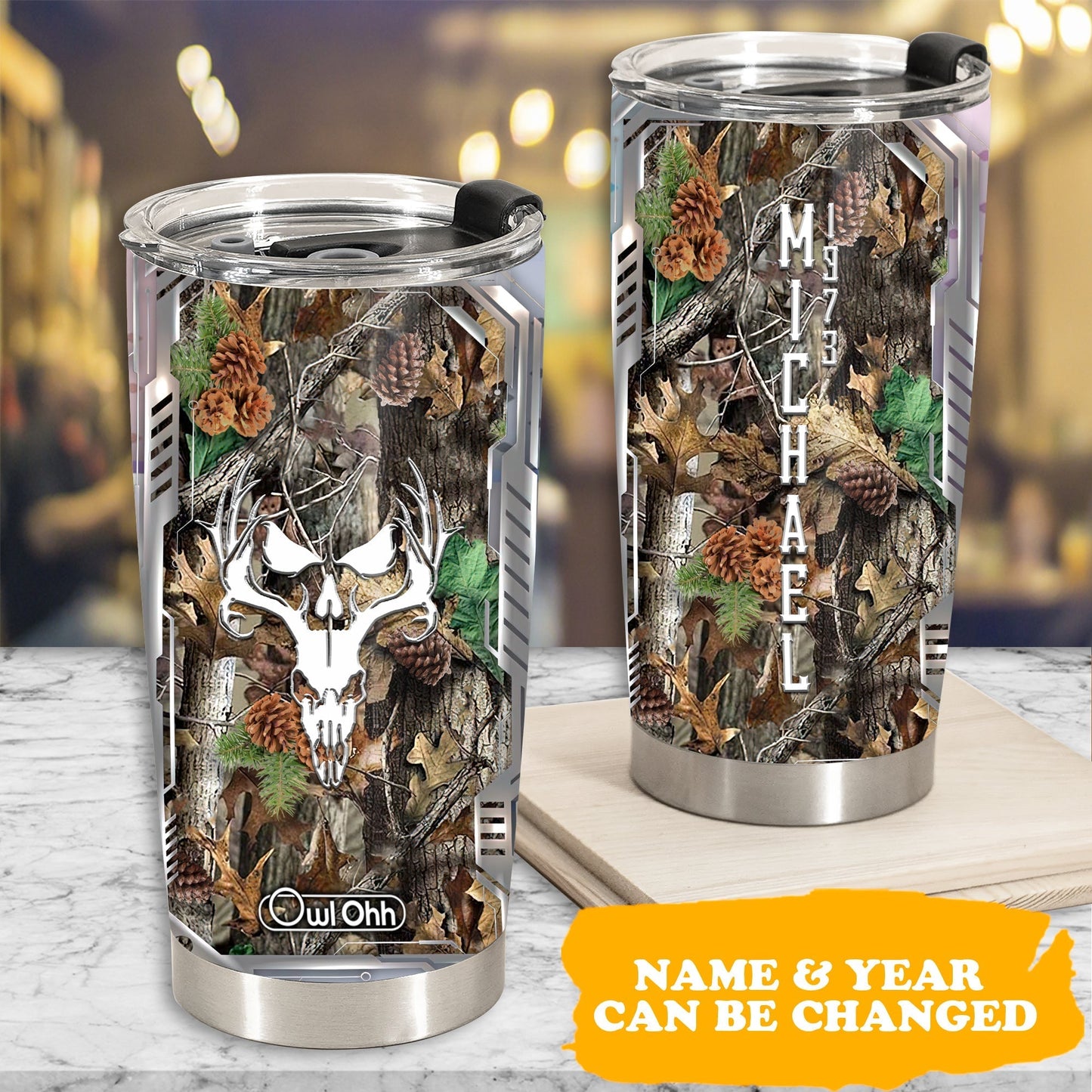 Deer Camouflage Skull Personalized 20 Oz Tumbler For Coffee Travel And Daily Drinks