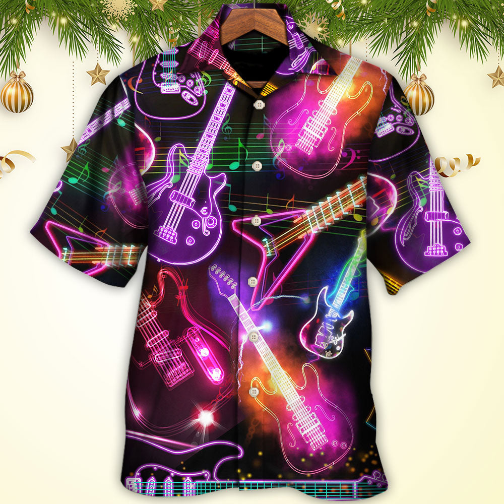 Christmas Neon Guitar Hawaiian Shirt With All Over Print For Tropical Holiday Resort Parties And Everyday Style