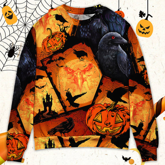Halloween Raven Pumpkin Night Sweater For Fantasy Fans Casual Outings And Weekend Adventures