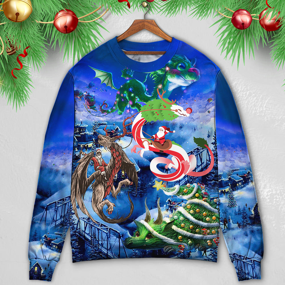 Christmas Santa Riding Fantasy Dragon Sweater For Winter Celebrations Family Events And Thoughtful Gifting