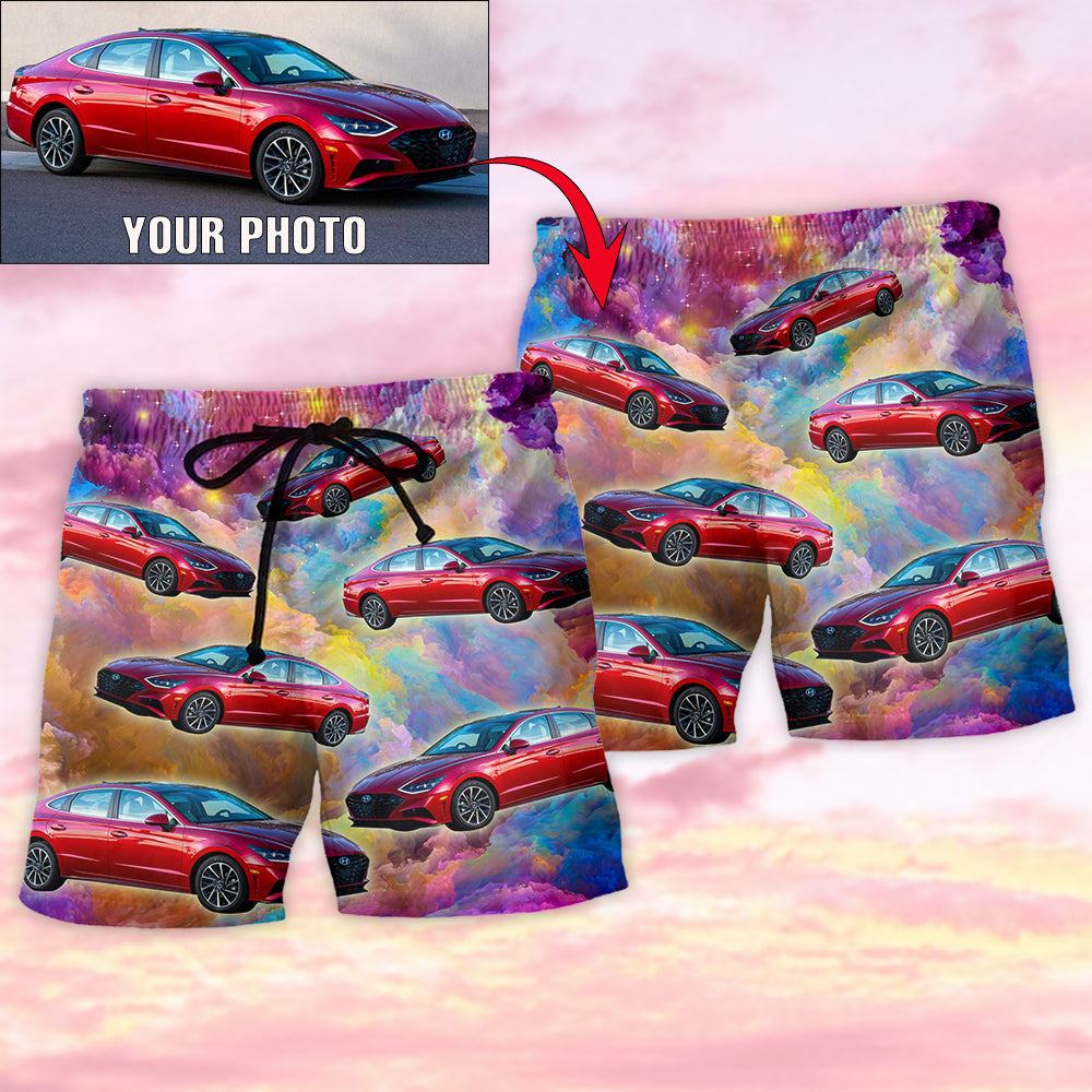 Car Tropical Various Style Personalized Photo Beach Shorts Design Detail For Weekend Getaways And Beach Days