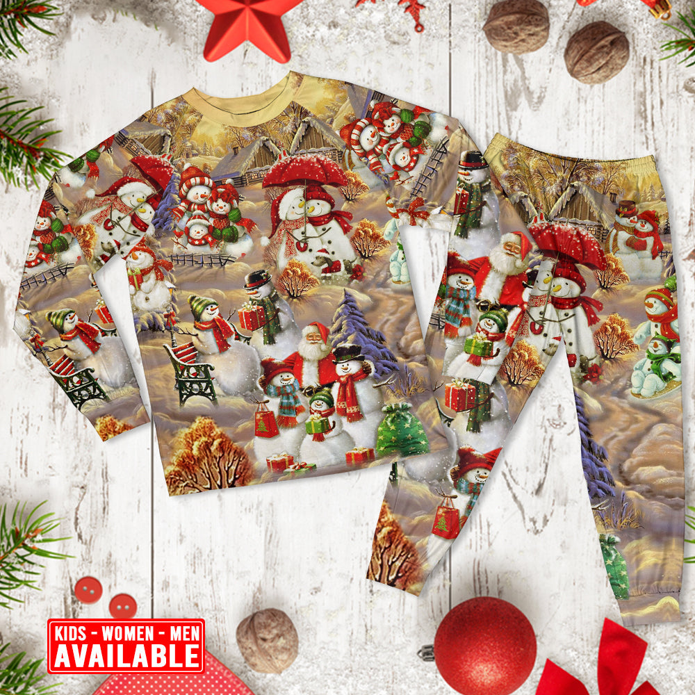 Snowman Couple Christmas Long Sleeve Pajamas Set For Festive Sleepovers And Family Photos