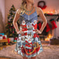Christmas Happy Santa Holiday Art V-Neck Sleeveless Cami Dress For Holiday Parties And Relaxed Vacation Wear