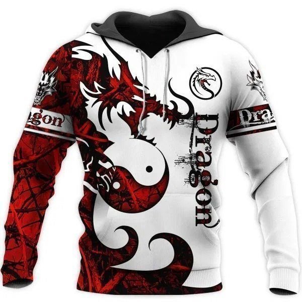 Red White Dragon Legend Hoodie For Imaginative Themes Everyday Wear And Thoughtful Gifts