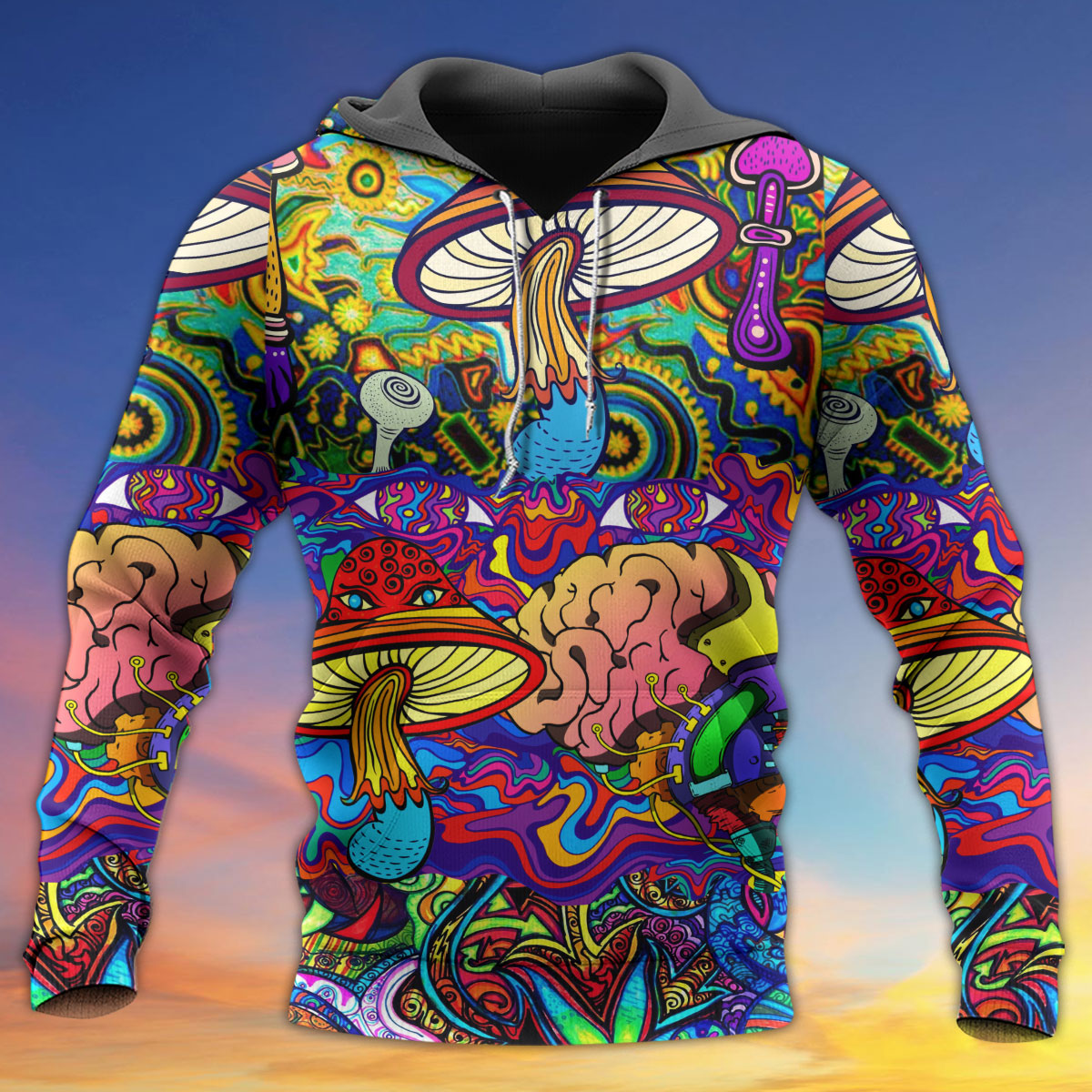 Hippie Colorful Mushroom Love Hoodie For Colorful Streetwear Festivals And Comfortable Daily Wear