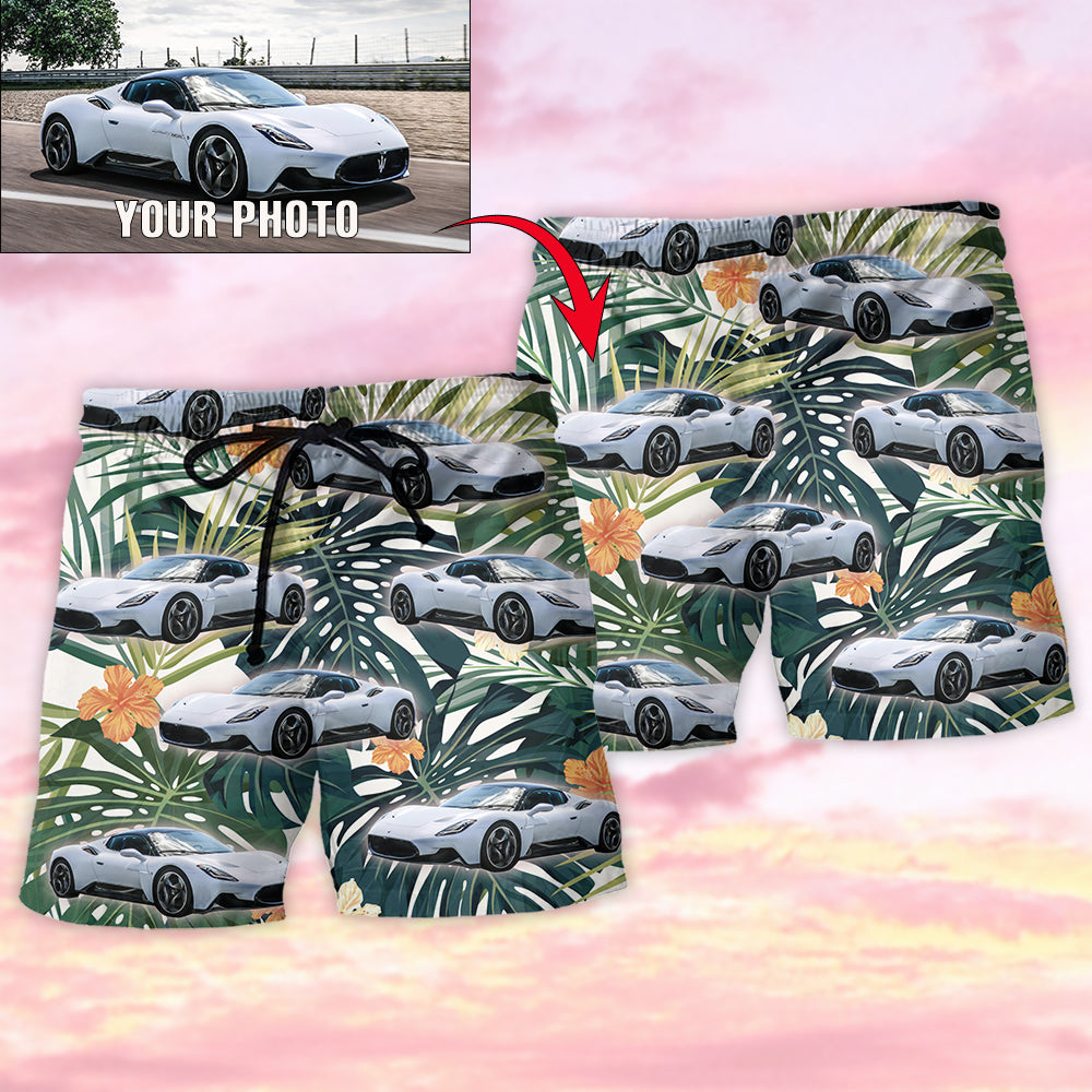 Car Tropical Various Style Personalized Photo Beach Shorts Artwork View For Seaside Trips And Casual Style