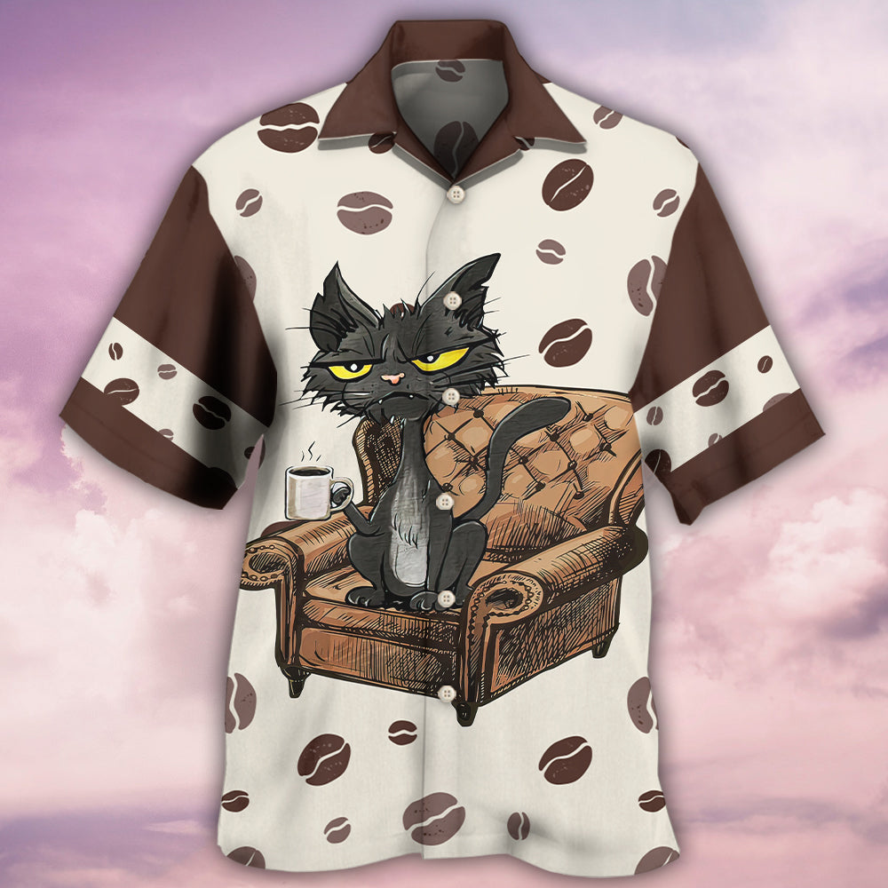 Black Cat Coffee Humor Hawaiian Shirt For Beach Days, Summer Outings, And Thoughtful Gift Giving